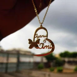 Custom Butterfly Heart Necklace Gold