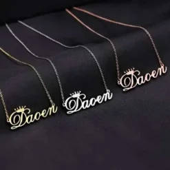 Custom Crown Name Necklace Gold