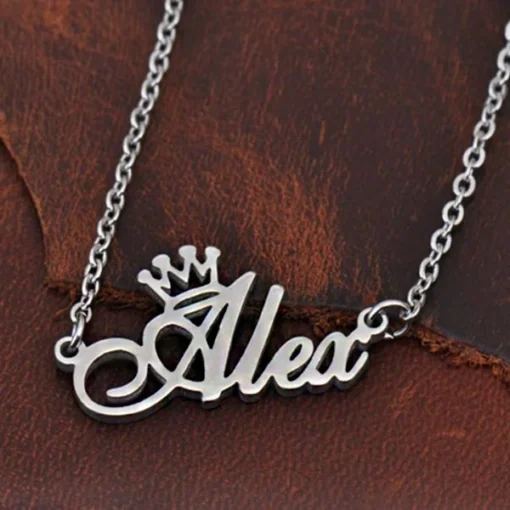 Custom Crown Name Necklace Silver
