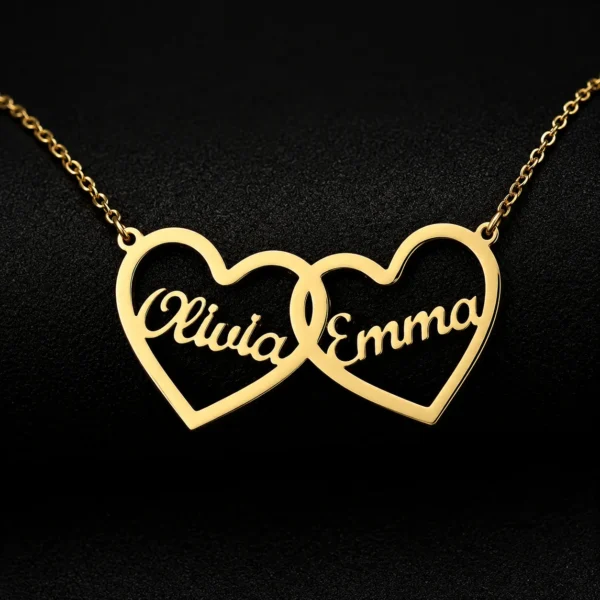 Double Heart Custom Name Necklace