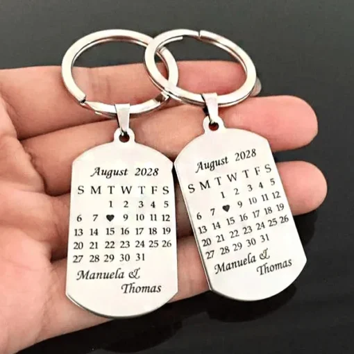 Engraved Calendar Keychain Silver
