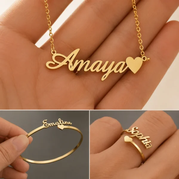 Custom Heart Name Jewellery Set