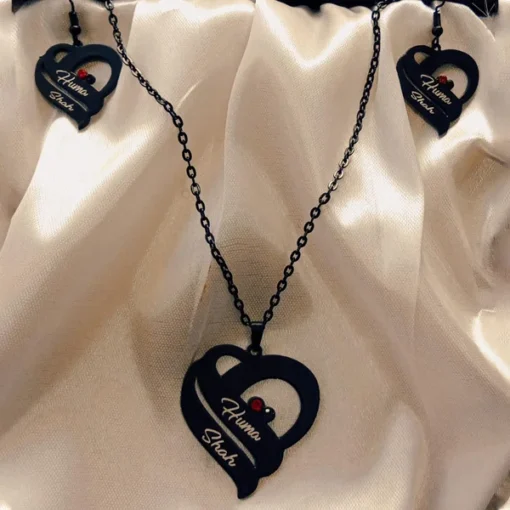 Customized Black Pendant with Earrings
