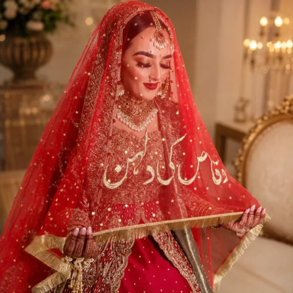 Red Nikkah Dupatta with Name