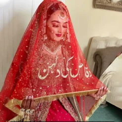 Red Nikkah Dupatta with Name
