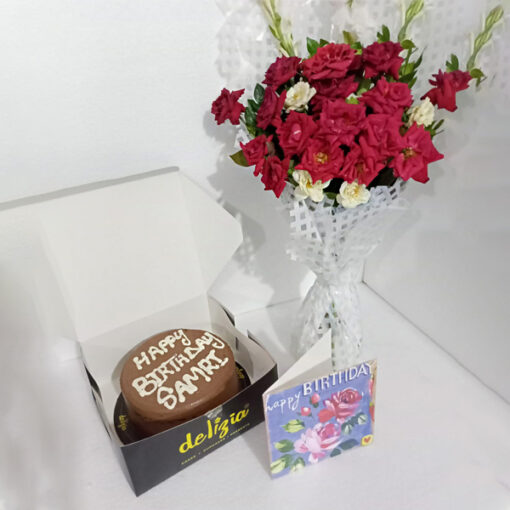 Birthday Blooms & Chocolate Cake Combo