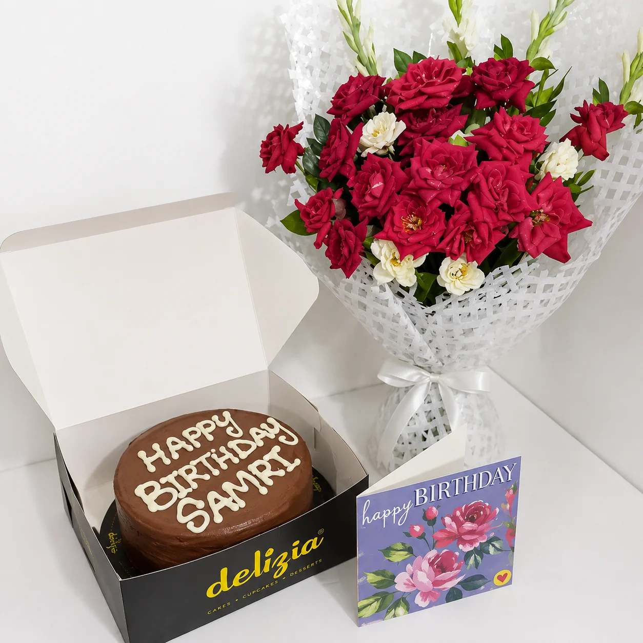 Birthday Blooms & Chocolate Cake Combo