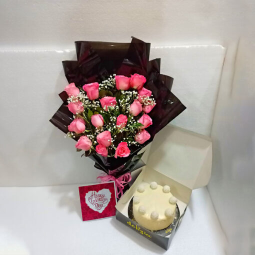 Elegant Pink Roses & Raffaello Cake Combo