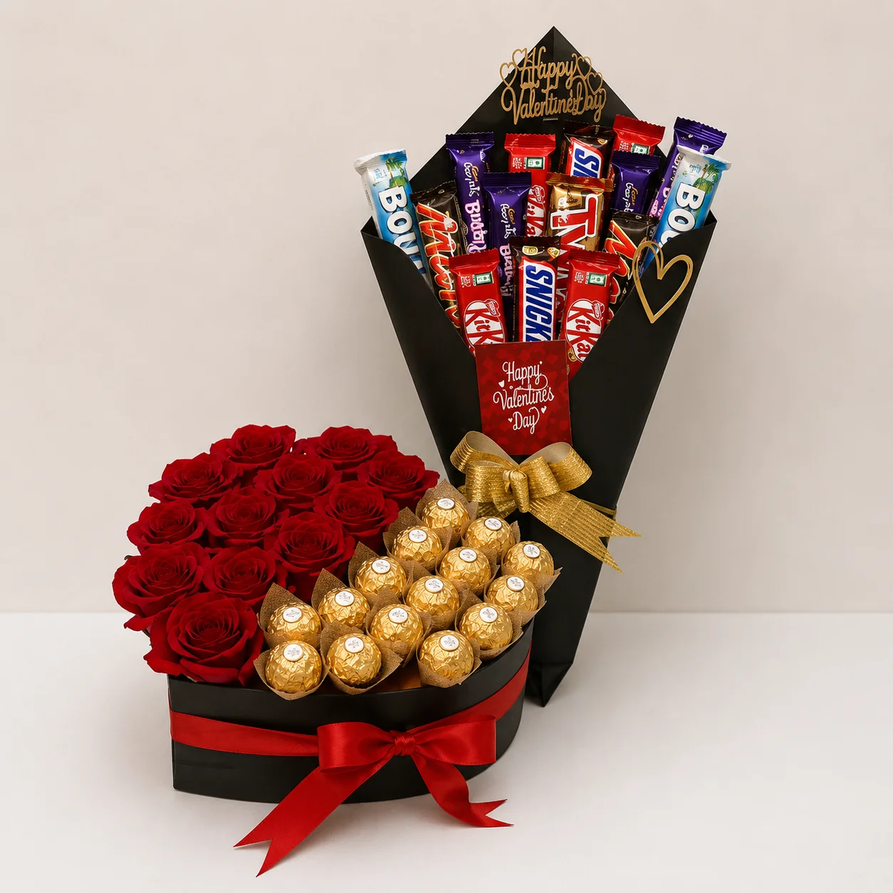 Luxury Heart Roses & Chocolate Combo