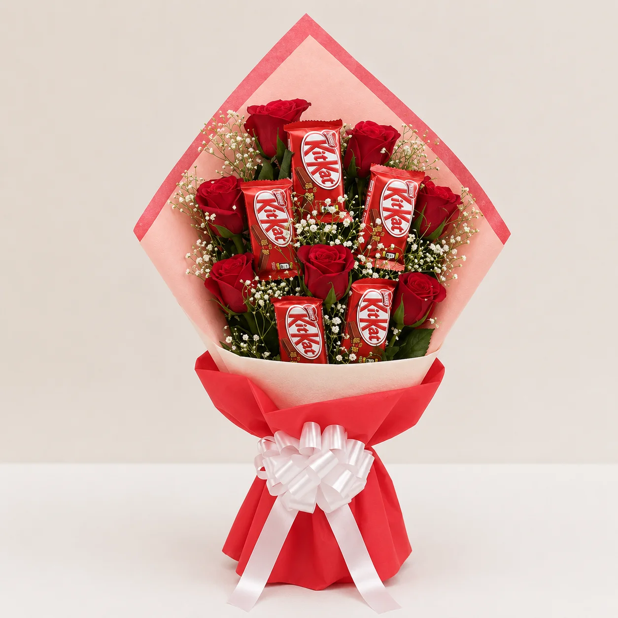 Red Roses & KitKat Chocolate Bouquet