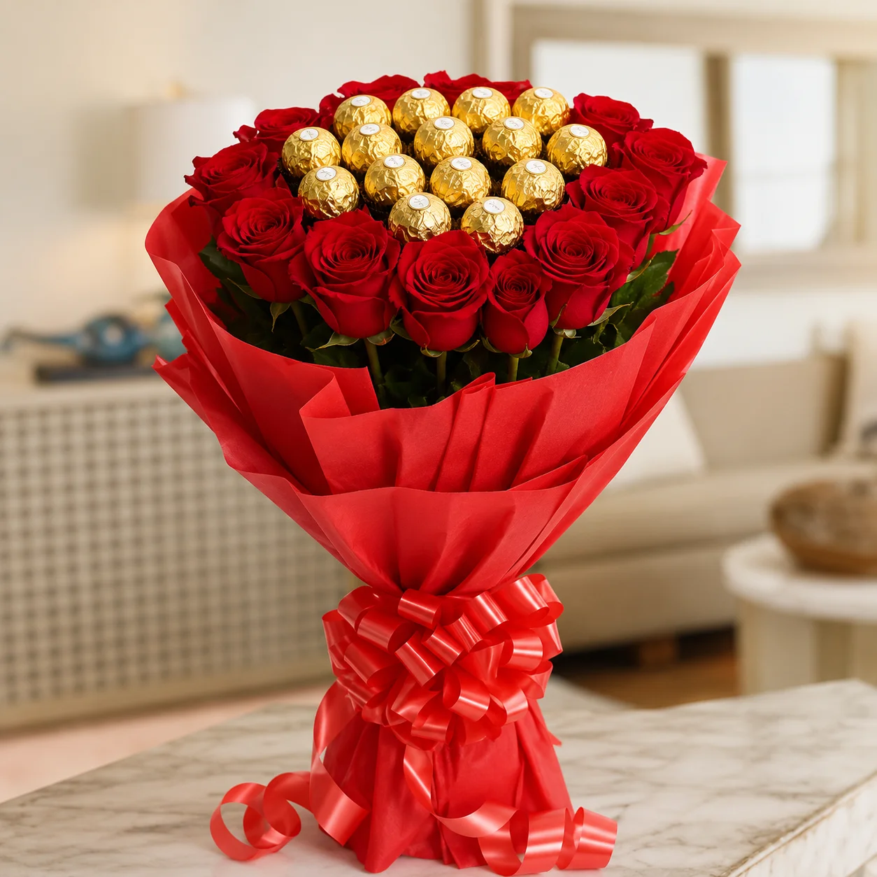 Romantic Red Roses & Ferrero Rocher Bouquet