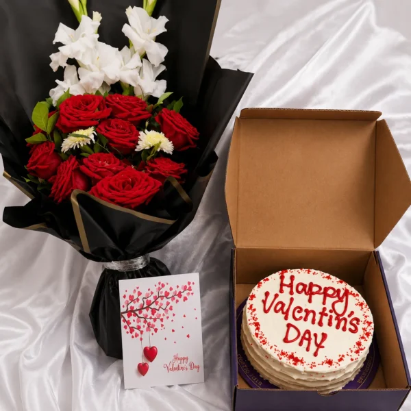Romantic Red & White Floral Cake Combo