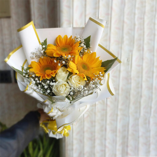 Sunflower & White Roses Bouquet