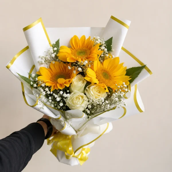 Sunflower & White Roses Bouquet