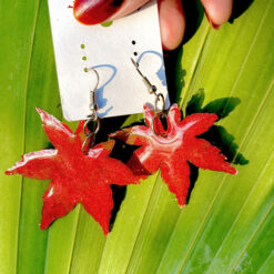 Glow Resin Leaf Earrings Red