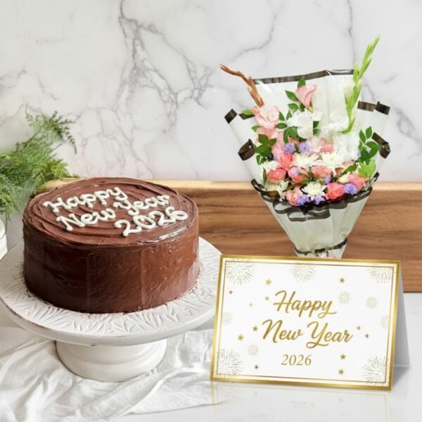 New Year Cake & Bouquet