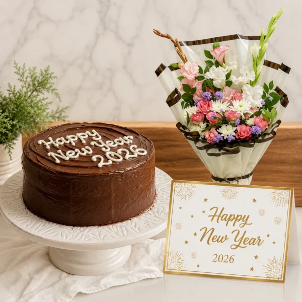 New Year Cake & Bouquet