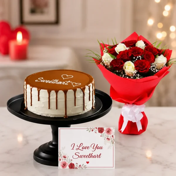 Sweetheart Cake & Roses Combo