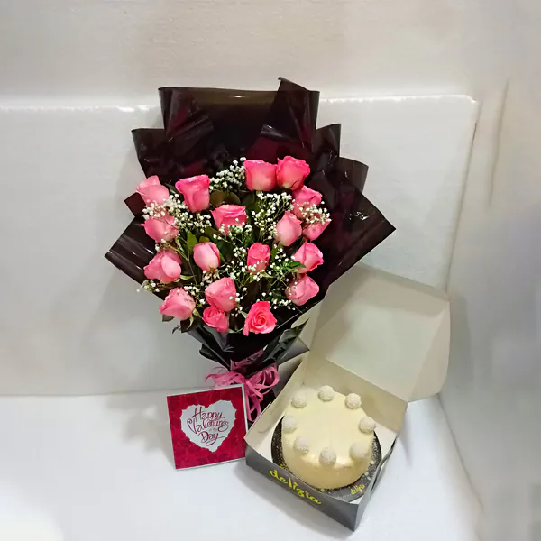 Elegant Pink Roses & Raffaello Cake Combo