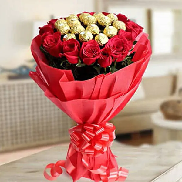 Romantic Red Roses & Ferrero Rocher Bouquet