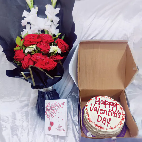 Romantic Red & White Floral Cake Combo