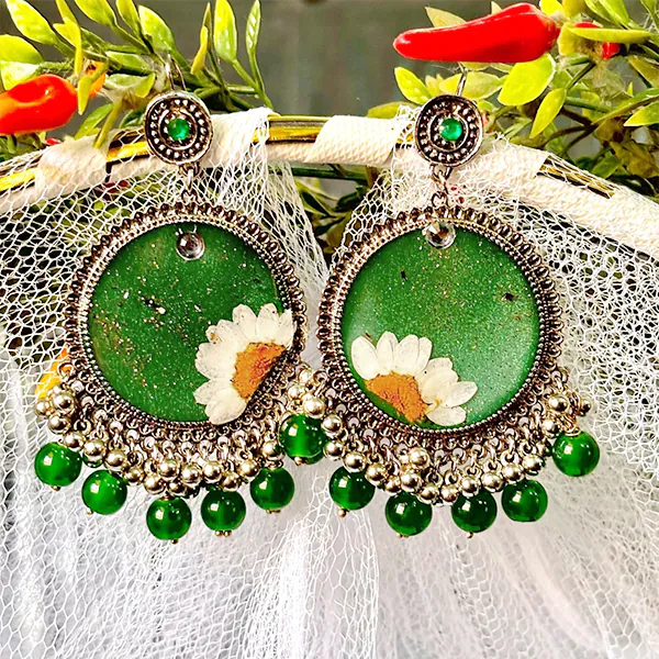 Emerald Resin Art Earrings