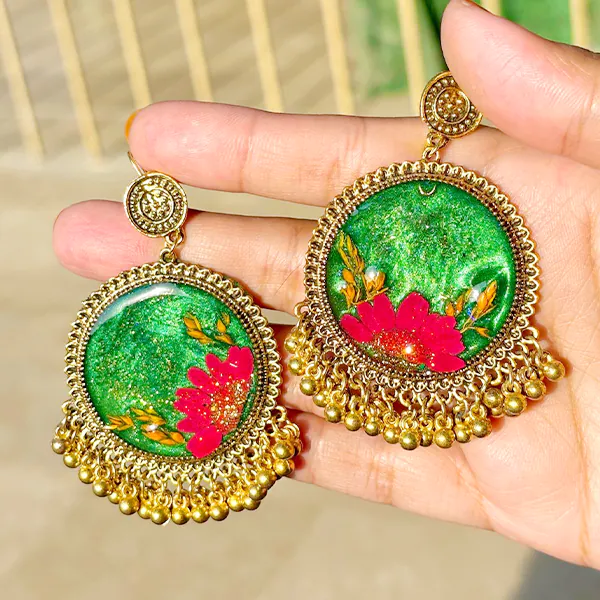 Emerald Resin Earrings Red