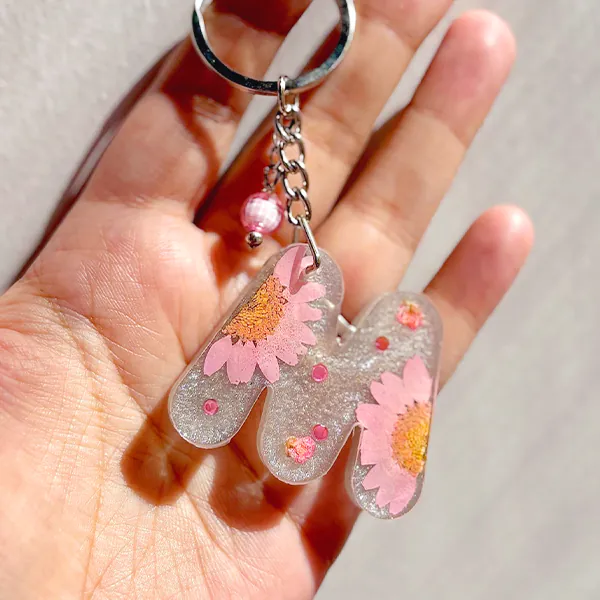 Handmade M Flower Resin Keychain
