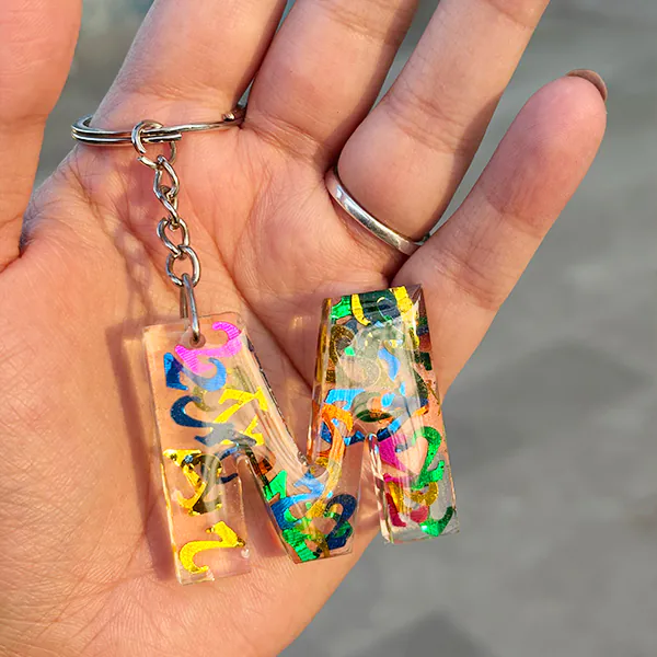 Radiant Initial Resin Keychain M